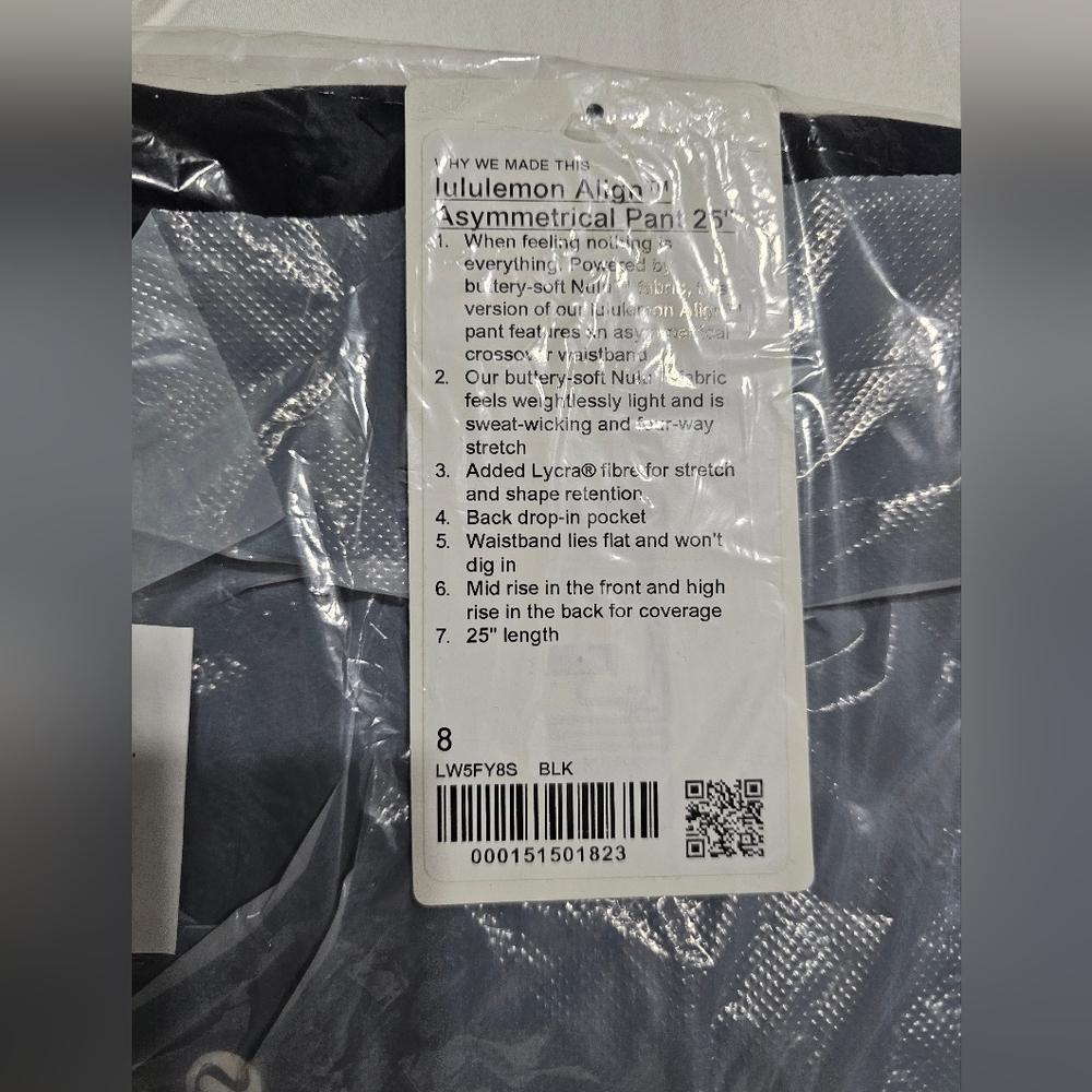 Lululemon Align Asymmetrical Pant 25" Length Color Black NWT,  Size 8